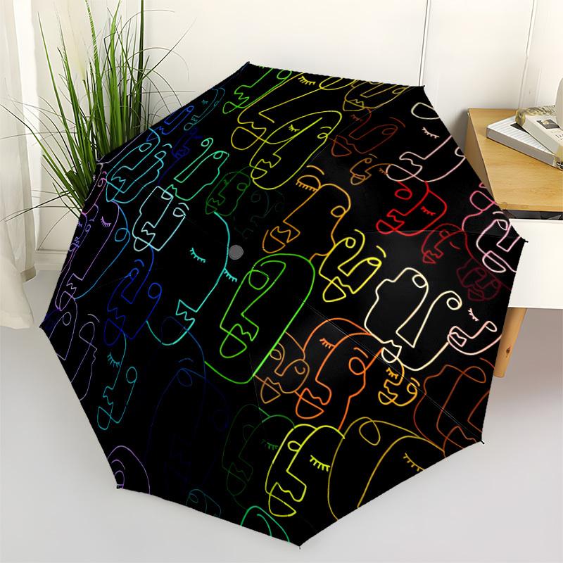 1pc Abstract Faces Automatic Open/close Folding Umbrella, Compact Portable Travel Umbrella, Perfect Birthday/Christmas, Cute Umbrella, Durab