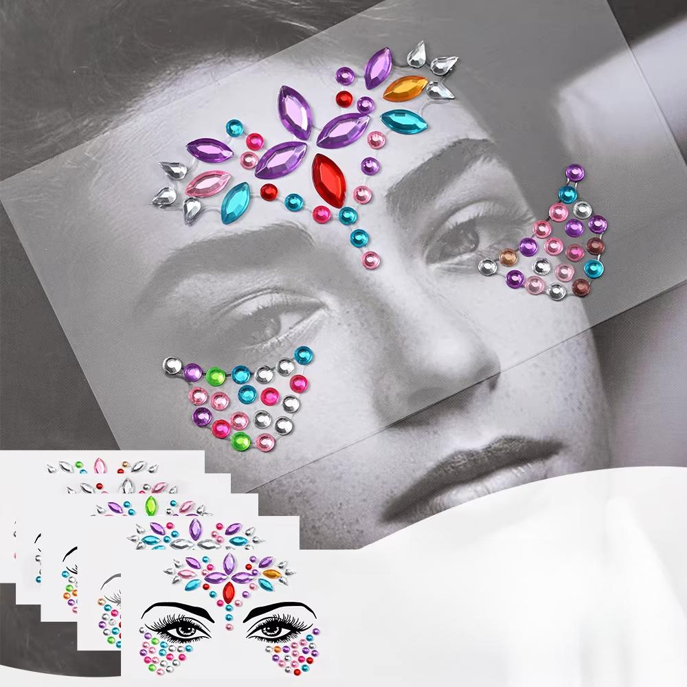 Eco-Friendly Fashion 3D Mermaid Face Gem Crystal Rhinestone Temporary Tattoo Stickers Shiny Glitter for Festival Prom Party