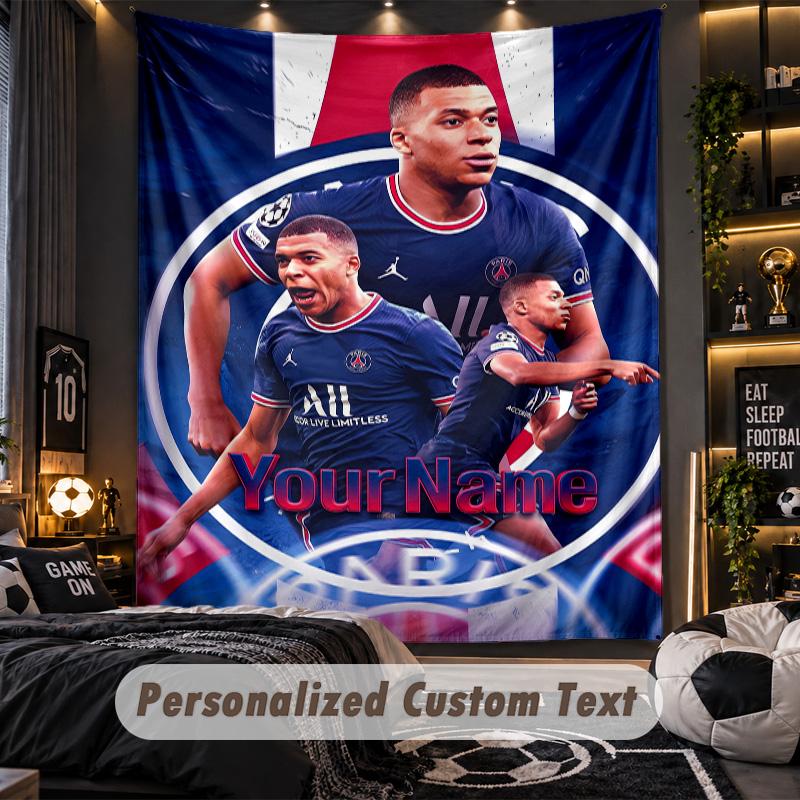 TapestryKylian Mbappe Custom Name Text Personalized Wall Hanging Tapestry Home Wall Decor
