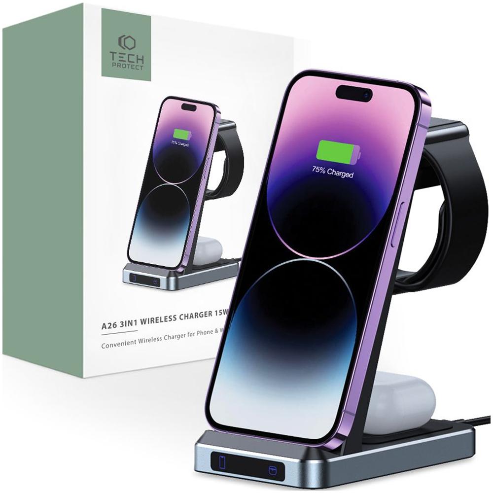 Tech-Protect Qi15W-A26 3In1 Wireless Charger Black