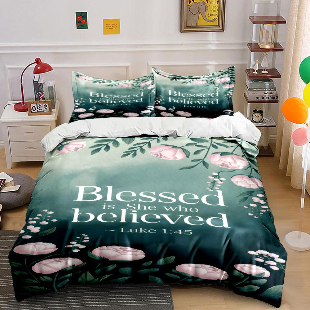 Floral Scripture Set For Inspiration Kid'S And Adults' Bedroom Decor, Exquisite Three-Piece Bedding Set Gift