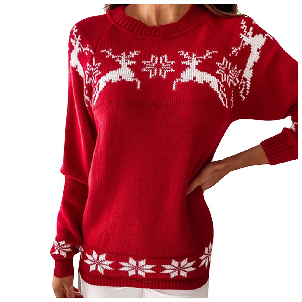 Women's Fashion  Winter Christmas Knitted Long Sleeve Round-Neck  Sweater