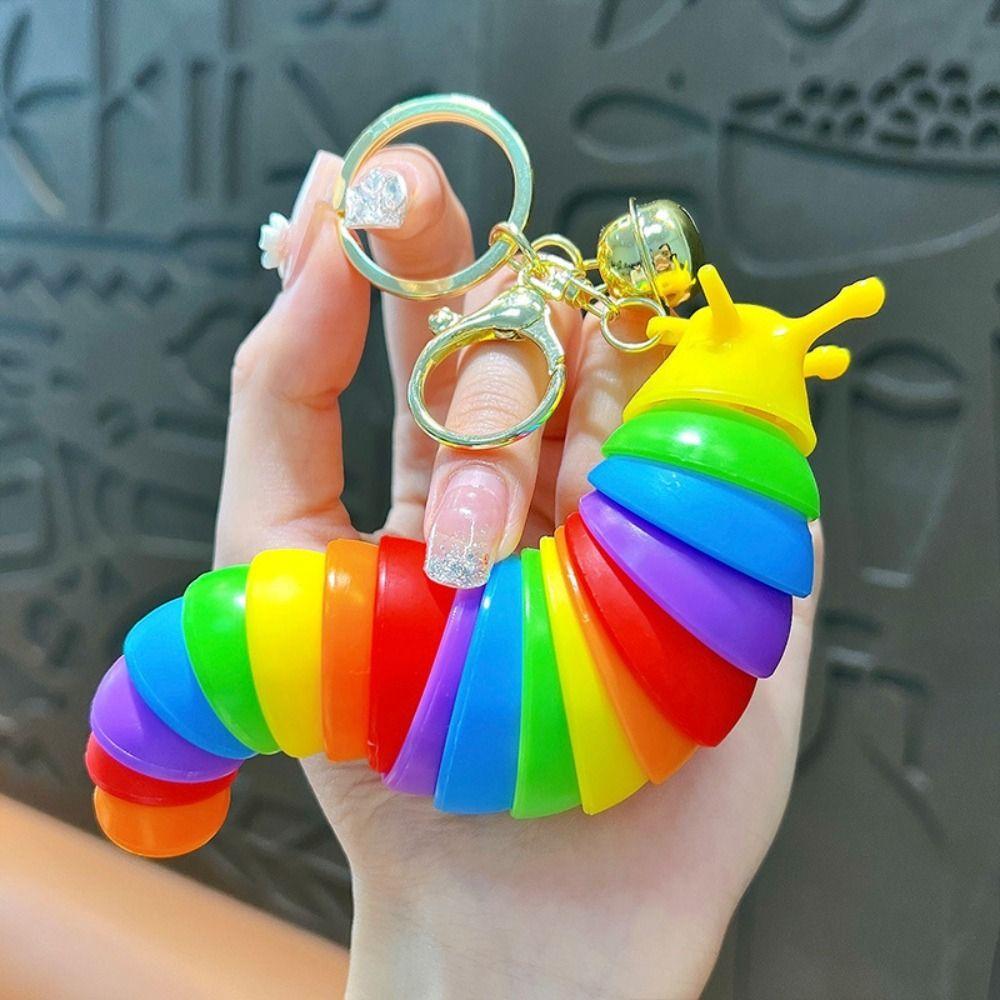 Plastic Fidget Slug Keychain Decompression Twist Flexible Fidget Toy  Decoration