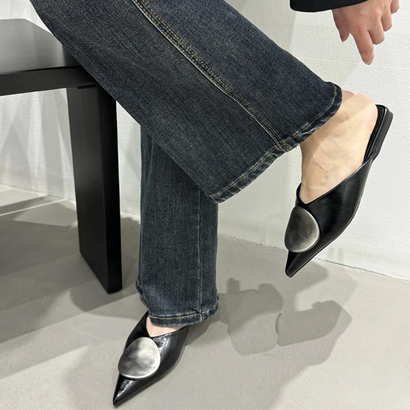 Vintage Women's Spring Summer Flats Mules Slippers Shoes Fashion Slip-On Dress Slides for Ladies Street Style Muels