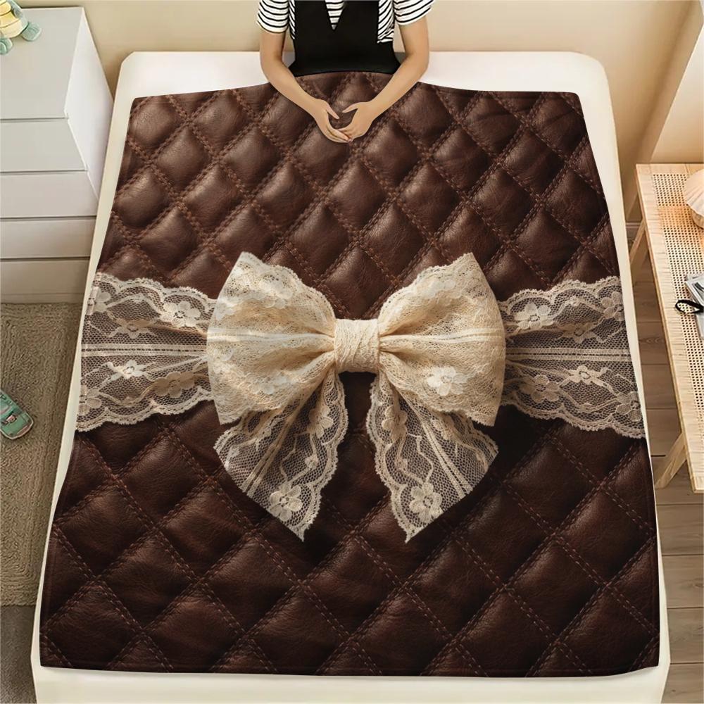 

1 шт. Великолепное фланелевое одеяло с принтом в виде бантов, Высококачественное, Удобное для всех сезонов, Декор для дома, Тепло и уют, Идеально для рождественских подарков W42 80cm x 120cm