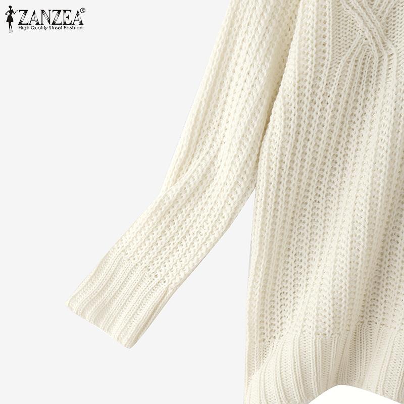 ZANZEA Women Autumn Mockneck Long Sleeve Knitted Pullover Jumpers Sweaters