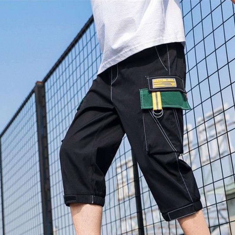 Neformální letní pánské šortky Jednobarevné rovné volné zkrácené kalhoty Elastický pas Sportovní joggingové svrchní oblečení Color Block Capri kalhoty