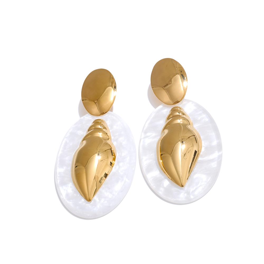 

Eetit Trendy Oval Acrylic Conch Drop Earrings Smooth Stainless Steel Golden Ocean Style Daily Jewelry Accessories Gift золотой