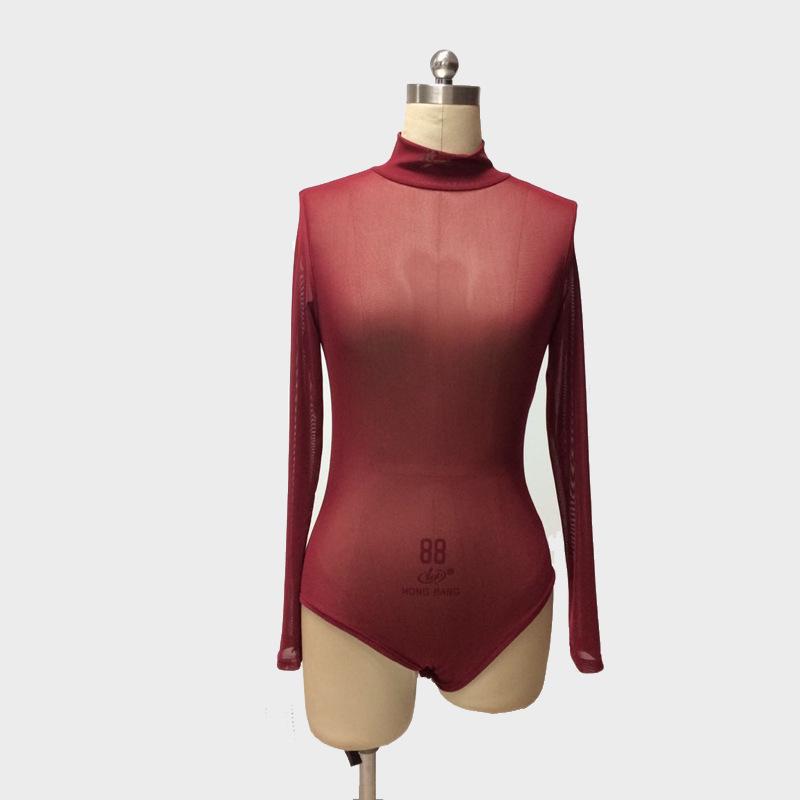 

Сексуальный комбинезон с длинными рукавами и сетчатыми вставками для женщин - Одежда для ночного клуба и танцевальных выступлений Large вино красного