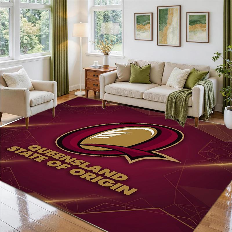 Queensland Maroons Design Crystal Velvet Rug Soft Decorative Mat for Bedroom Entrance