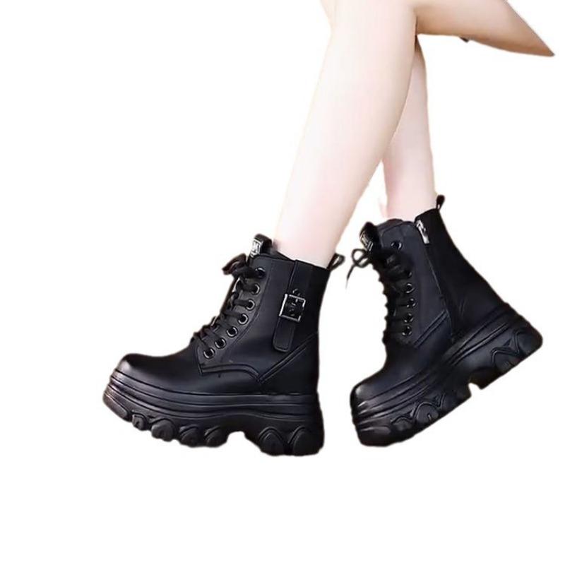 

Новый стиль Мягкая кожа Толстая подошва Ботильоны для женщин с флисом, Противоскользящая и Теплая обувь 35