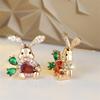Cute Carrot Small Rabbit Stud Earrings For Women Red Green Crystal Water Drop Stone Earring Vintage Gold Silver Color Jewelry