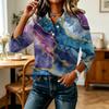 Women's Fashion Casual 3/4 Sleeve Patchwork Marble Print Shirt Button Down Collar Loose Fit Top for Everyday Wear