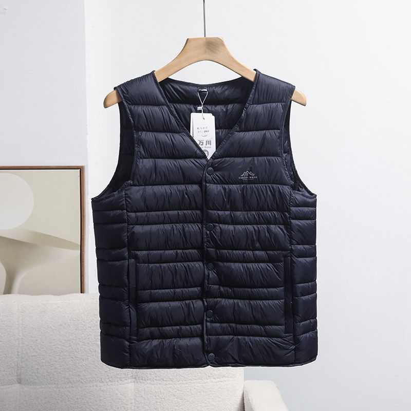 Outdoor Lightweight Warm Ribbed Cotton Vest for Men, Winter Outerwear, Casual V-Neck Vest