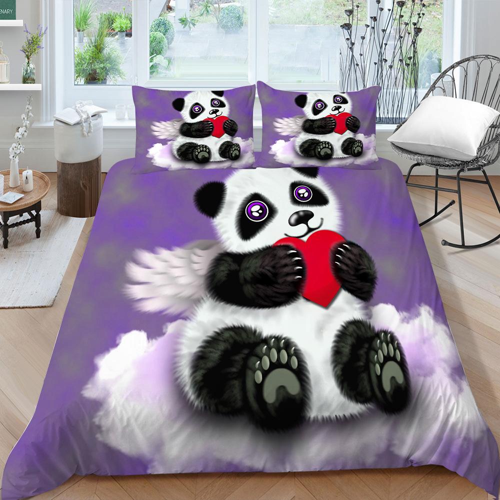 

Пододеяльник Наволочка Набор из двух или трех предметов Мультяшная Панда Цифровая печать Полиэстер Милый стиль EU single 135*200