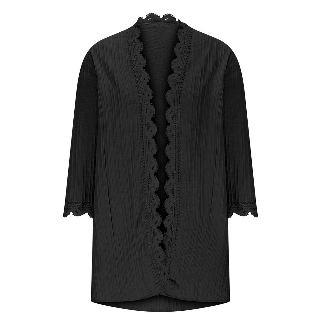 Women's Fashion Casual Seven Split Sleeve Solid Color Lace Cardigan Jacket