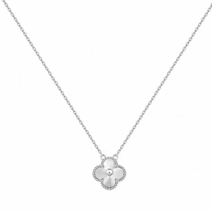Gold-Plated Nickel Silver Four-Leaf Clover Necklace with Laser Engraved Double-Sided Pendant