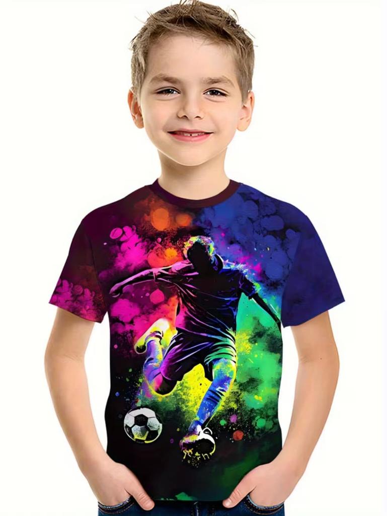 T-shirt pour Enfants Mode Impression 3D Été Manches Courtes Personnalisé Hip-Hop Confortable Col Rond Haut de Sport