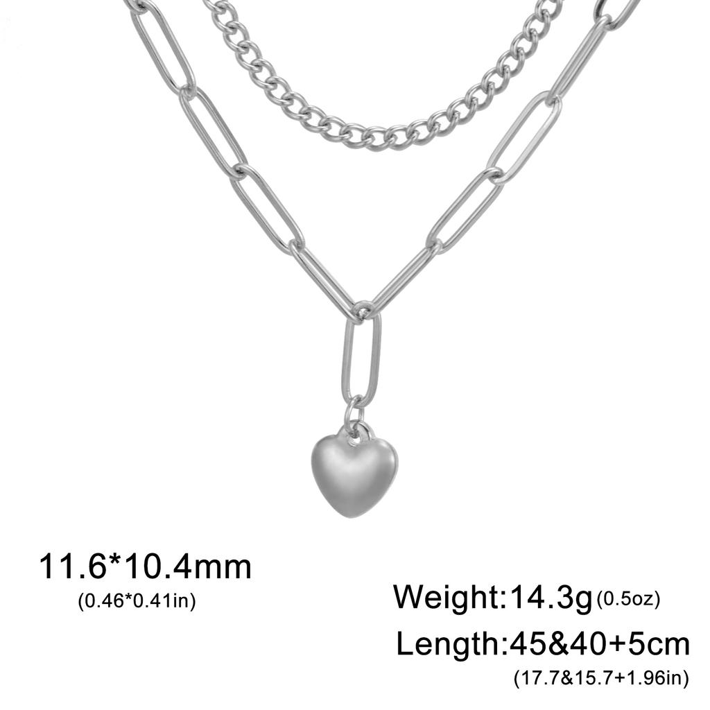 Teamer Classic Sweet Heart Pendant Necklace for Women Stainless Steel Double-layer Chain Choker Jewelry Valentine's Day Gift