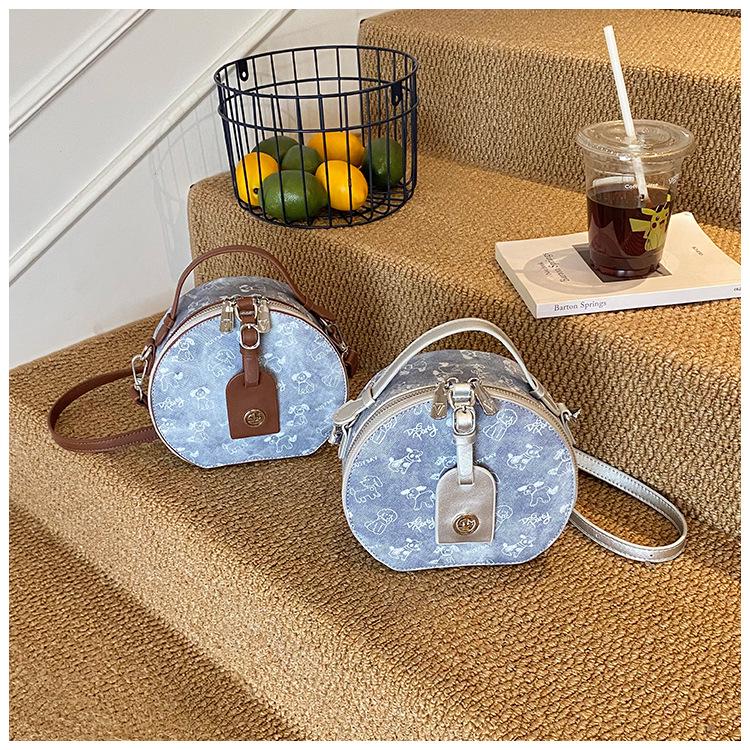 Women's Round Cake Bag - Stylish Print, Small Fragrance Design, Versatile Shoulder/Crossbody Handbag