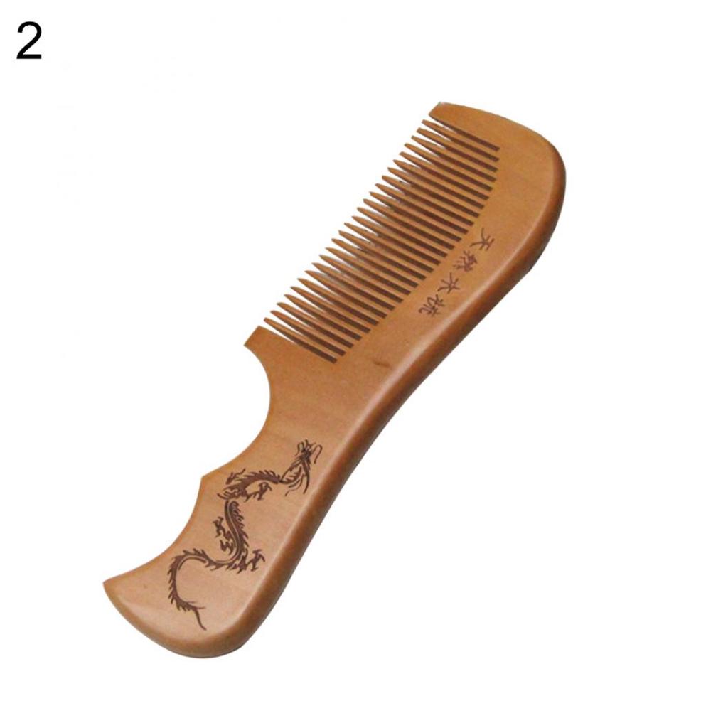Dragon Phoenix Engraved Peach Wood Healthy Massage Anti-Static Hair Care Comb