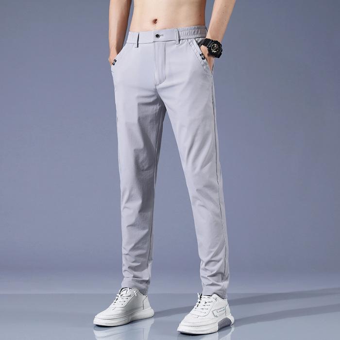 Summer popular casual ice silk nylon trousers men's summer thin slim straight casual trousers men's trendy all-match