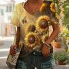 Vintage Flower T-shirt V Neck Casual Fashion Y2k Printed T Shirts Women