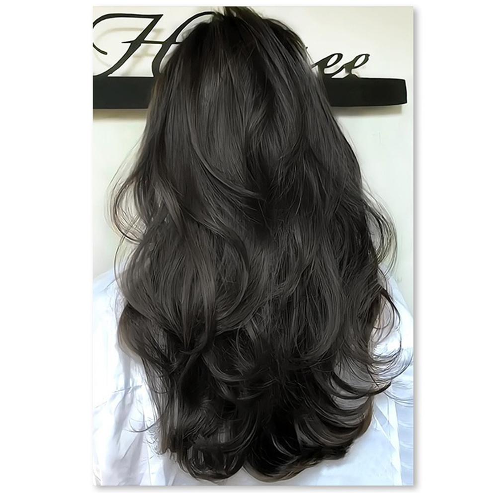 Women Long Curly Invisible Seamless V-shaped Wig Simulated Increase Volume Fluffy High-level One-piece Hair Extension