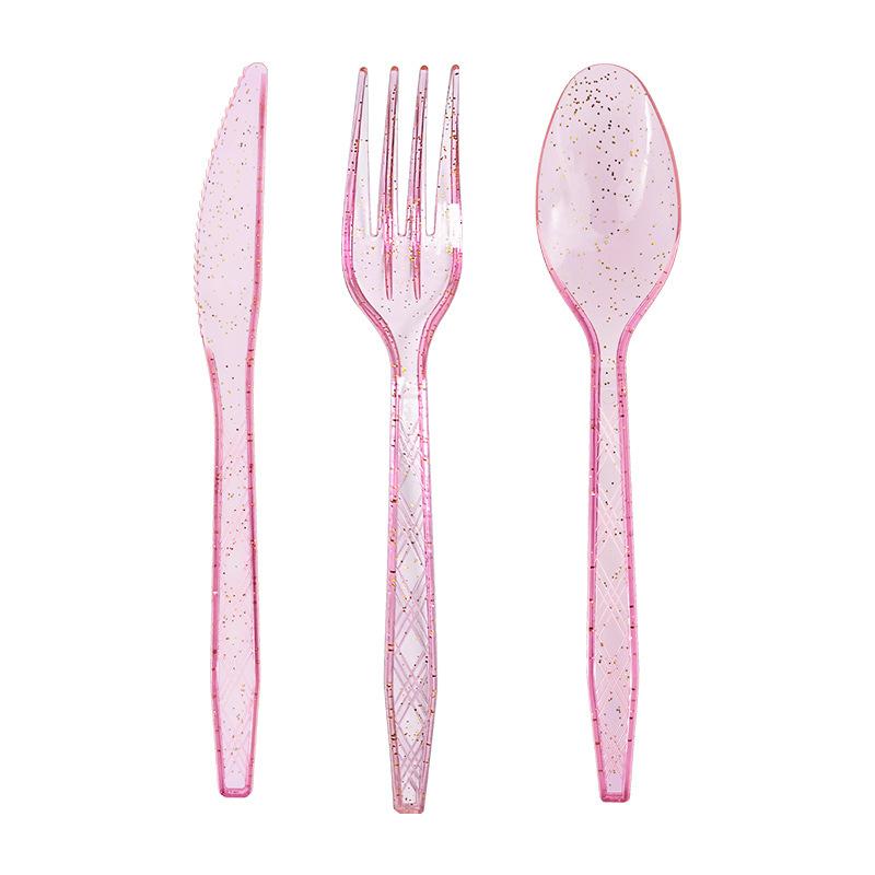Hot Rose Gold Tableware Set, Paper Cup, Paper Towel, Aluminum Film, Tablecloth, Knife, Fork And Spoon, Party Disposable Arrangement Supplies