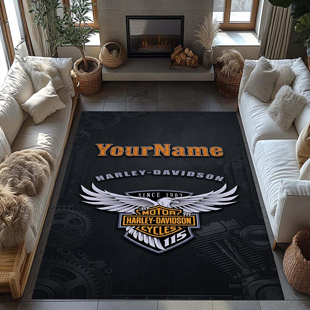 Harley-davidson Motorcycles Personalized Text Area Rug Perfect for Kitchen Dormitory Playrooms Hallway Anti-slip Rug Decorate Offices