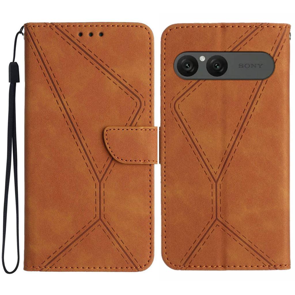 For Sony Xperia 10 VII Case Skin Touch Lines Imprinted PU Leather Flip Phone Cover