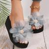 Fashion Lace Flower Decoration Beach Slides Women 2025 Summer Pearl Decoration Bohemia Wedge Heels Slippers Comfortable Non Slip Shoes