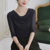 Summer Mesh Women T-shirt New 2025 Short-sleeved Stylish Solid Color Versatile Elegant Top