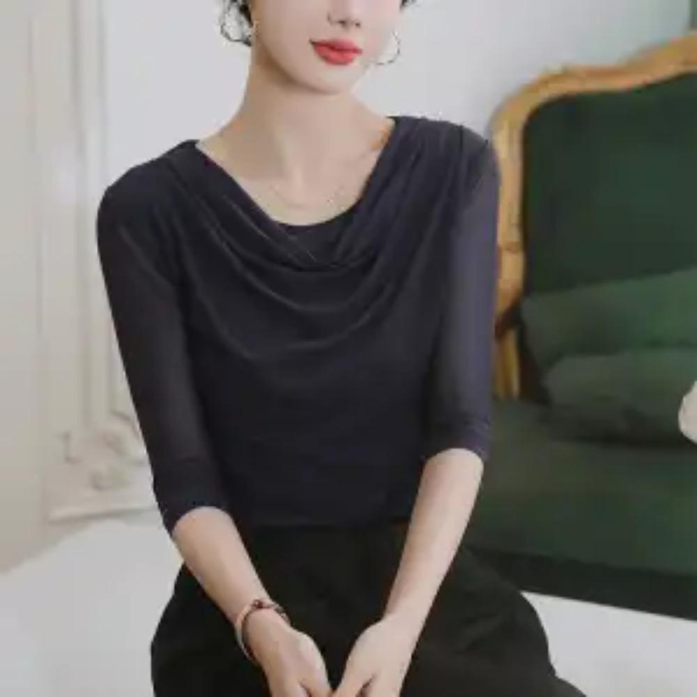 Summer Mesh Women T-shirt New 2025 Short-sleeved Stylish Solid Color Versatile Elegant Top