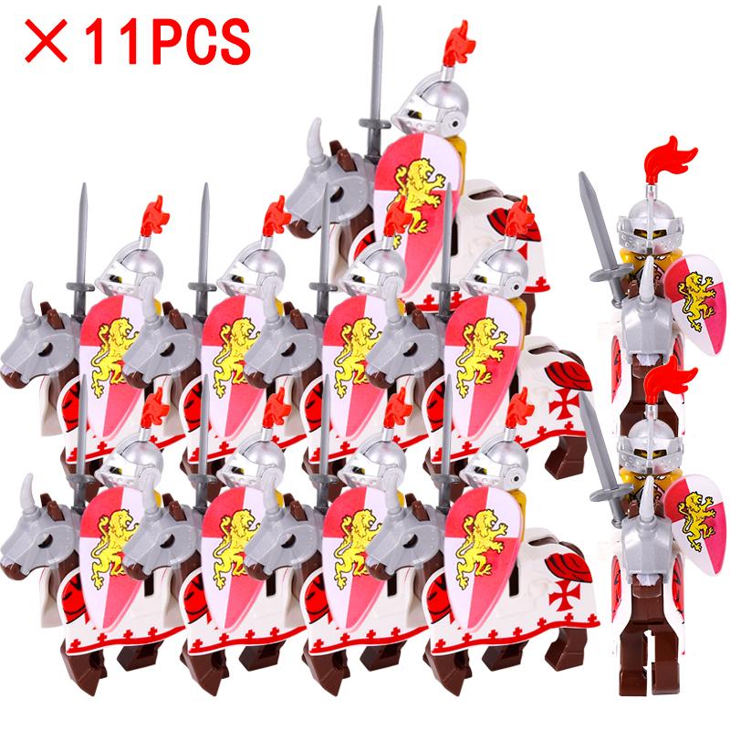 11 uds./lote Figuras Medievales Edad Media Roma Guerreros Soldados Caballo Castillo Rey Dragón Caballeros Bloques de Construcción Ladrillos Juguetes regalos