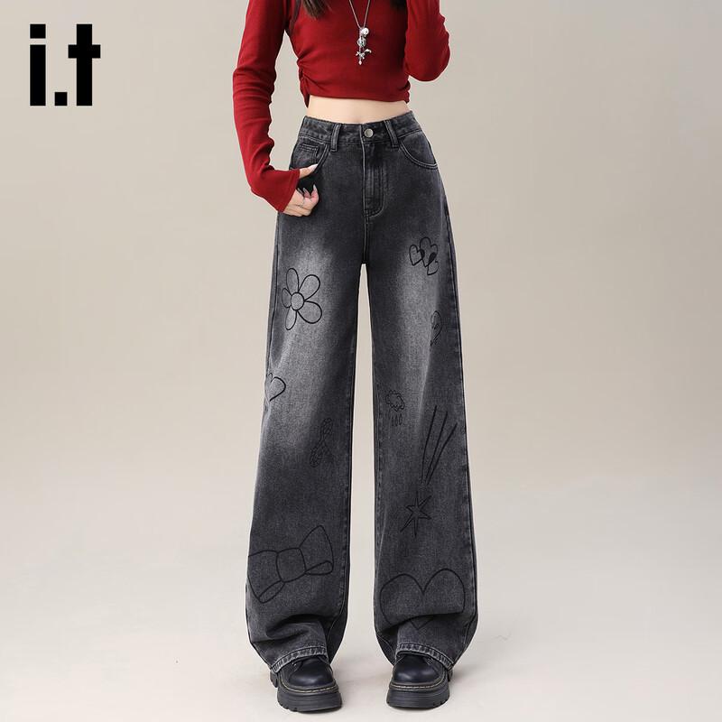 Izzue IT Women s Loose High-Waist Straight Leg Graffiti Jeans L