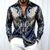 Men's Long-Sleeved Printed Shirt Stylish Collar Soft Fabric Comfortable Luxurious High-Quality Social Party Wear