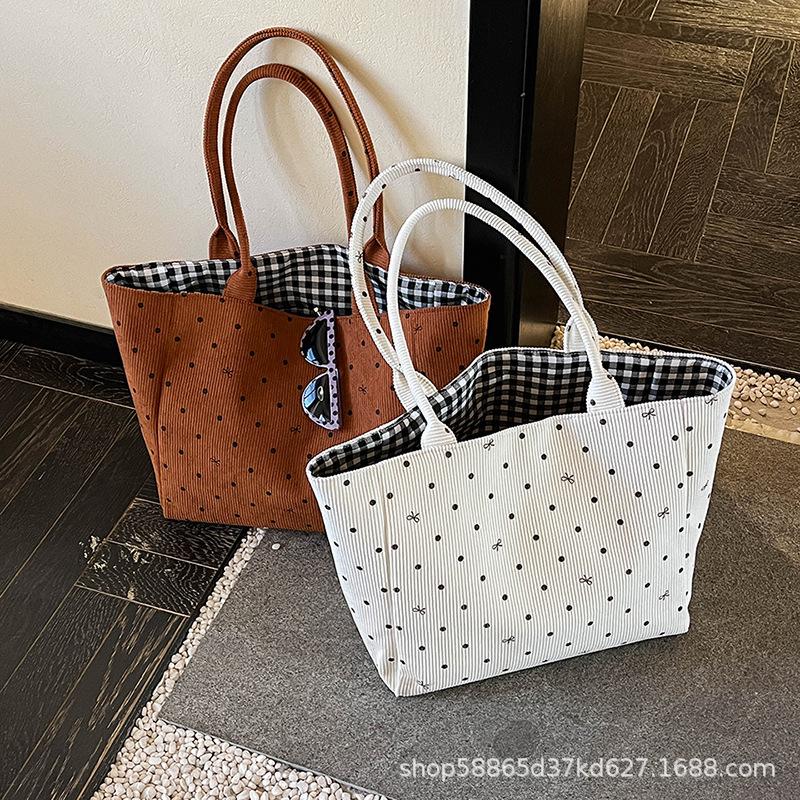 Korean Style Simple Polka Dot Canvas Bag Girl Student Cute Versatile Commuter Bag Shoulder Handbag