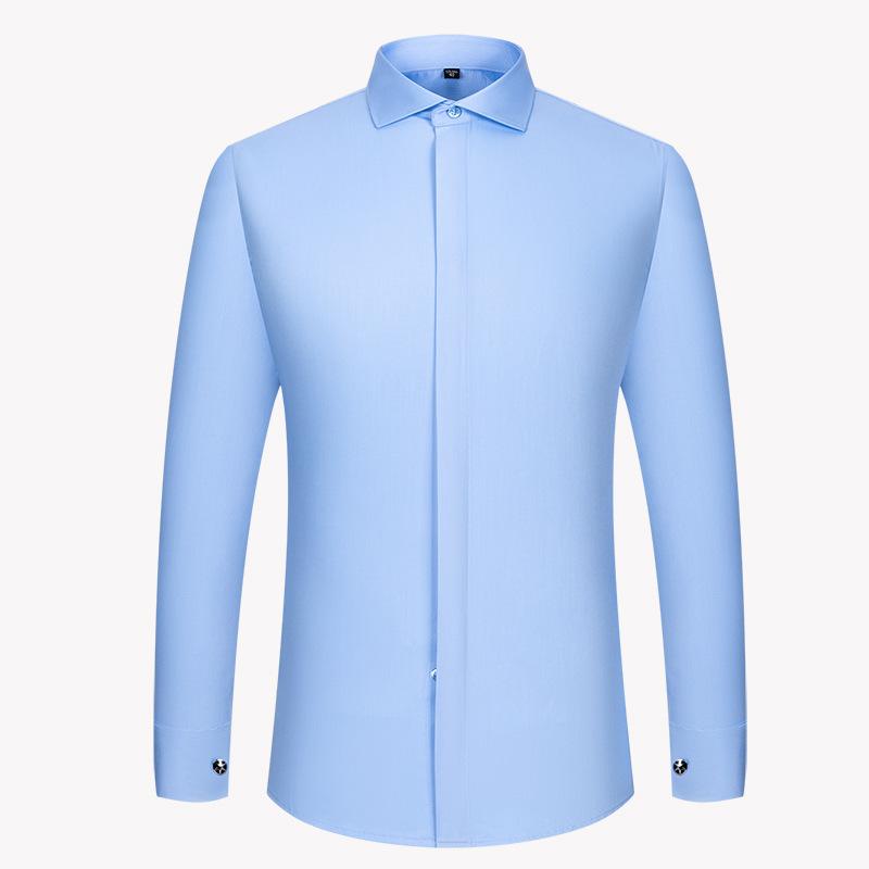 Camicia da Abito con Colletto Windsor e Polsini alla Francese Moda Uomo Manica Lunga Lusso Business Camicie Formale Polsino con Bottoni Coperti Camicia per Gemelli