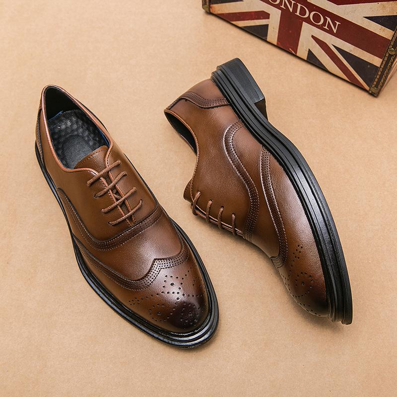 Men's shoes large size four seasons new casual leather shoes fashion men's business dress shoes trend engraved wedding shoes