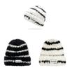 Knitted Striped Hat Embroidered Bean Hat Warm Winter Windproof Outdoor Gift Hat