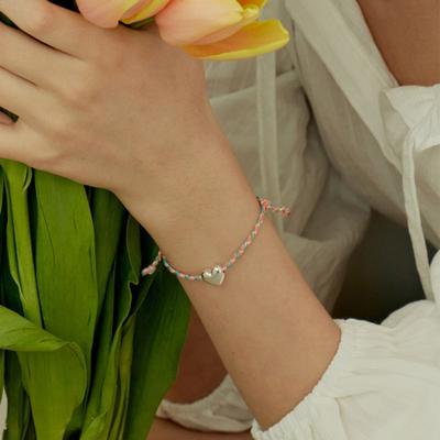 Murmeln [925 Silber]Farbiges Seil Herz Armband