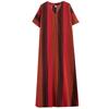 Summer Thin Cotton Linen Print V-neck Loose Oversized Simple Casual Vacation Style Medium Long Dress for Women Dresses