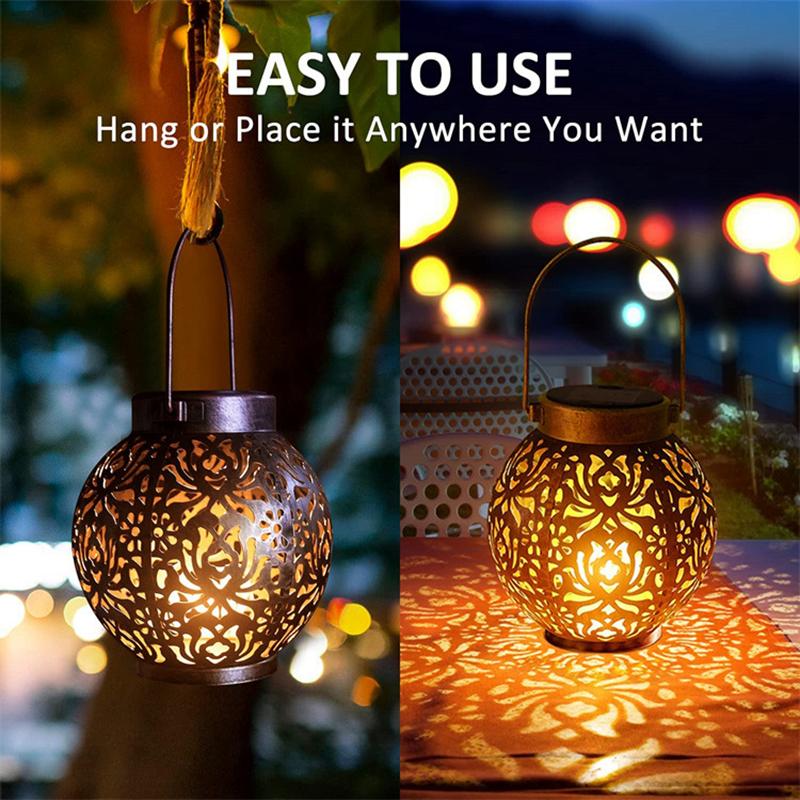 1pc Outdoor Solar Hanging Lantern Lights, LED Metal Lantern SolarLamp, Outdoor Light Hanging Hollow Shadow Projection Light