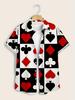 Camicia da Uomo a Maniche Corte Stile Bohemien con Stampa di Carte da Poker - Casual Button-Up con Design Rosso, Nero e Bianco, Perfetta per Tutte le Stagioni, Casual