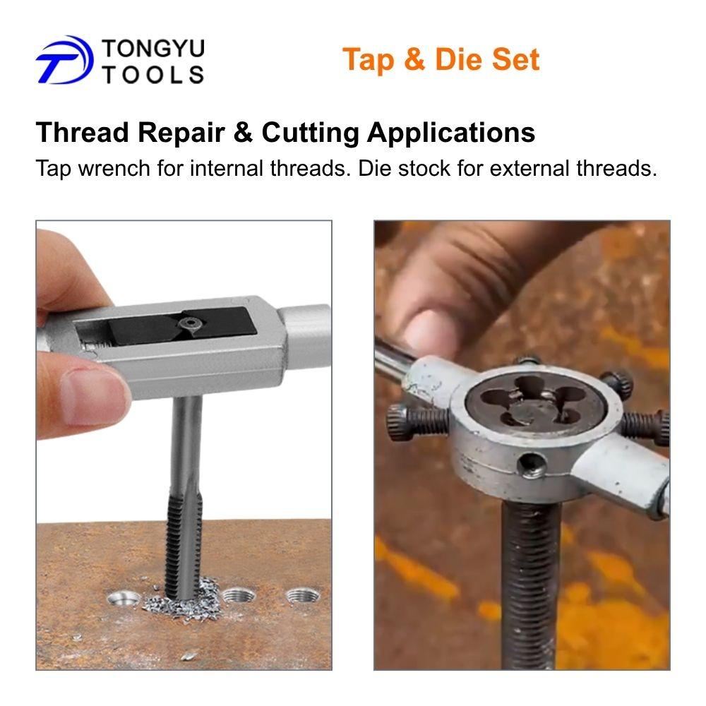 12Pcs Metric Tap and Die Set M6-M12 Thread Repair Re-threading Tool Kit with Tap Wrench Die Stock