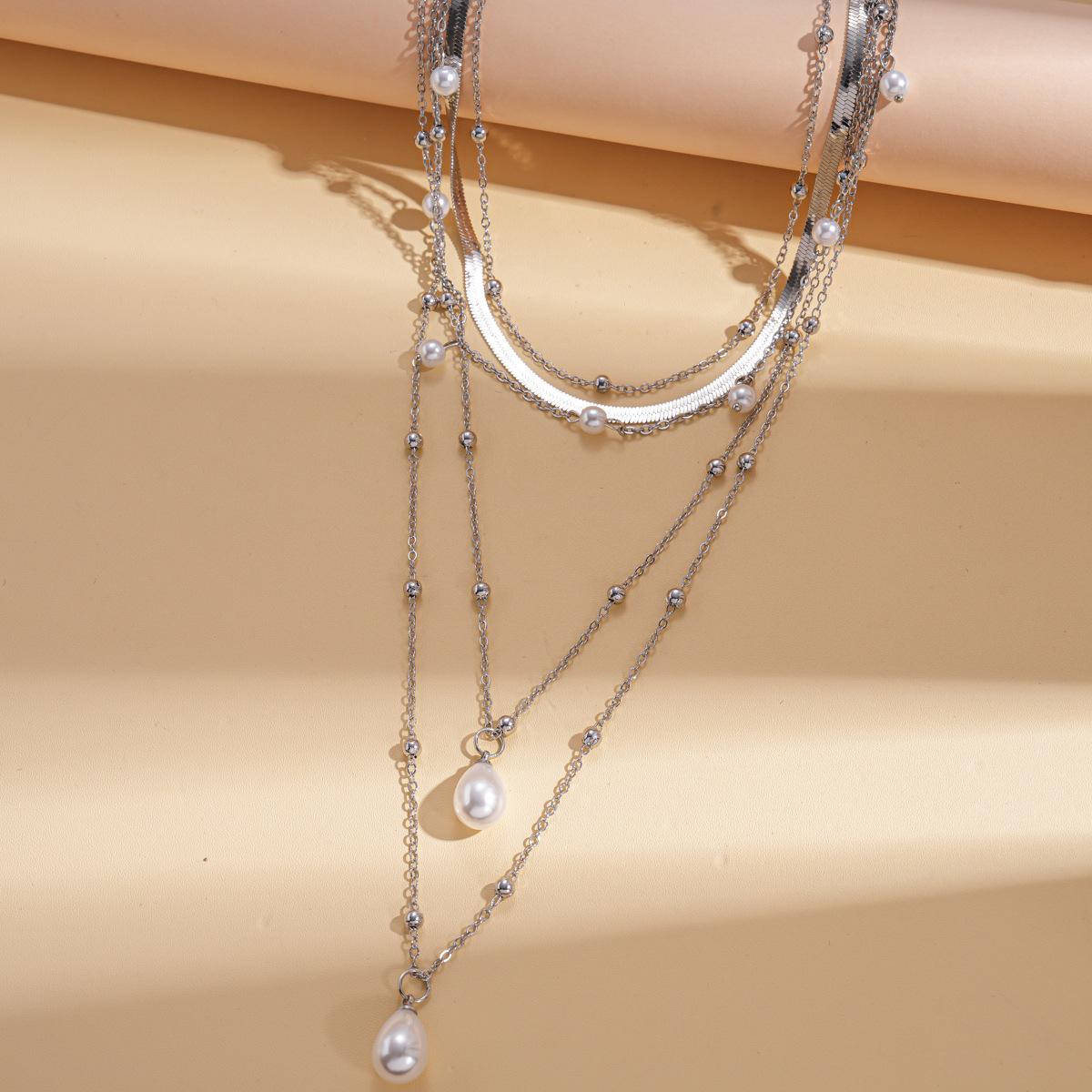 

Imitation pearl beaded water drop pendant multi-layer sweater chain retro necklace