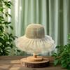 (One Size, Beige) Women's Woven Sun Hats Outdoor Fashionable Mesh Pearl Wide Brim Sun Protection Beach Hat