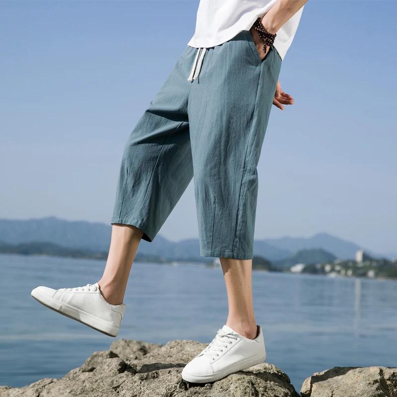 Summer Men's Thin Pants Casual Linen Short Pants Cotton Straight Mens Lightweight Shorts Large Solid Color Beach Short Pants