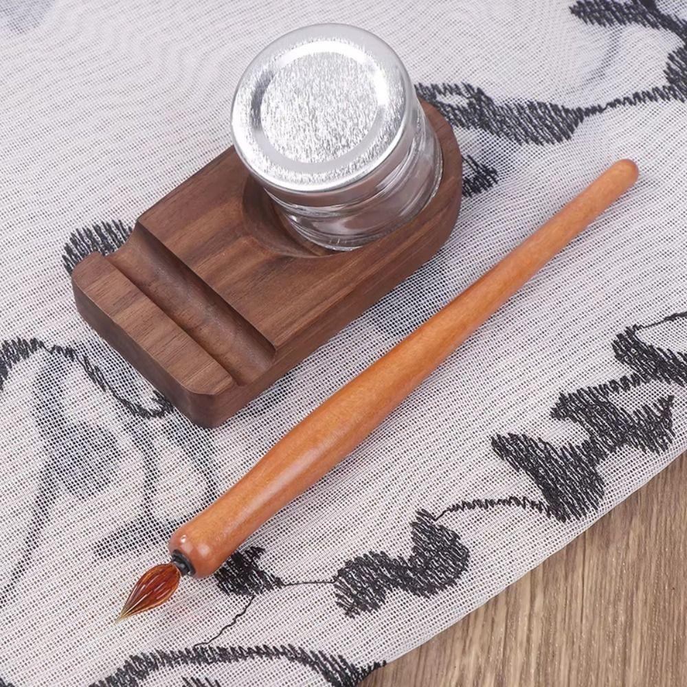 Afgesloten Container Vulpen Inkt Houder Houten Stang Vulpen Opbergrek Gereedschap Kunst Schrijven